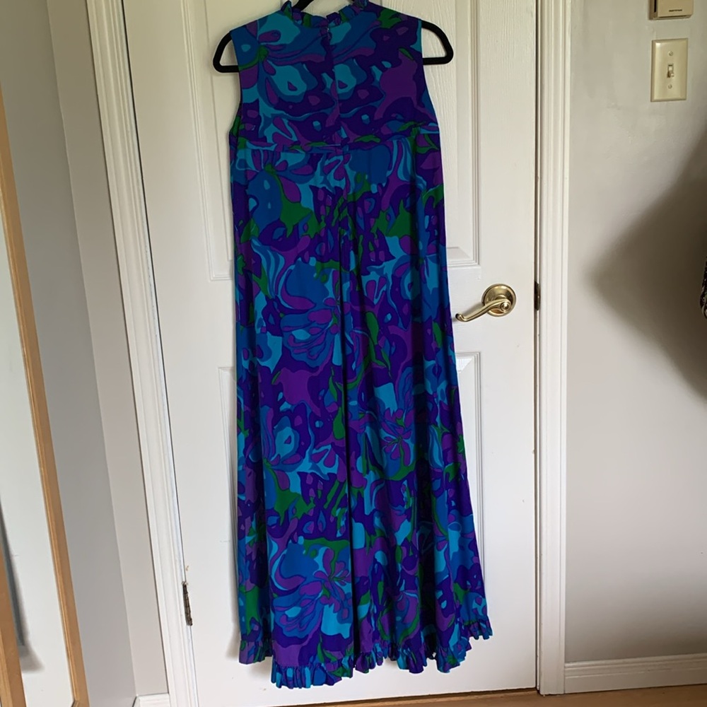 Summer Dress Vintage Maxi Evelyn Margolis Hawaii Purple Blue Size XS